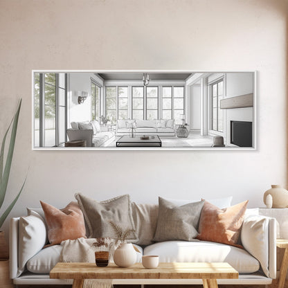 Extra Wide Canvas Print Living Room Art Modern Wabi Sabi Art Panoramic Neutral Design Rustic Farmhouse Minimalist Wall Decor