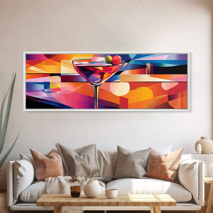Martini Glass Framed Canvas Print Martini Wall Art Abstract Modern Cocktail Art Kitchen Bar Decor Bold Geometric Wall Artwork