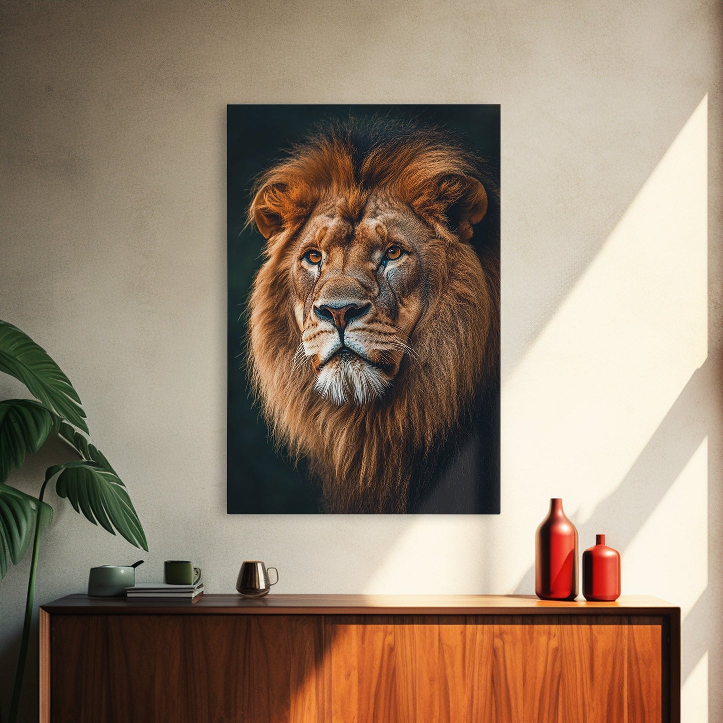 Majestic Lion Portrait Framed Canvas Print – African Art, Rustic Decor, Living Room Wall Art, Gift Idea Wildlife Inspired Home Art