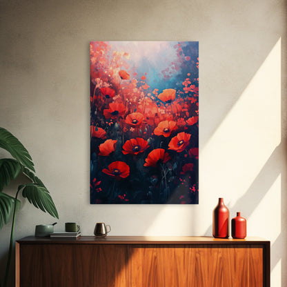 Vibrant Wildflower Framed Canvas Print, California Poppy Art, Rustic Bedroom Art, Boho Farmhouse Wall Decor, Gift Idea for Her