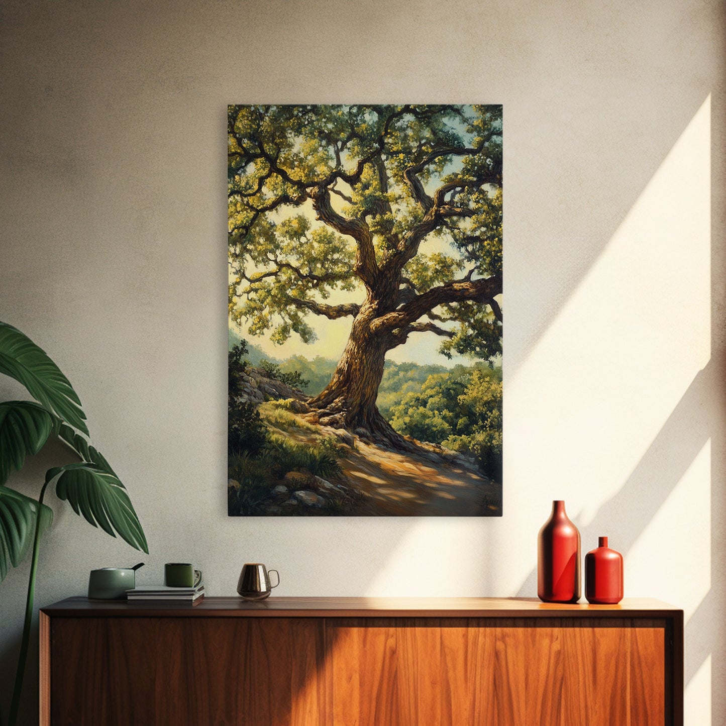 Majestic Oak Tree Framed Canvas Print Rustic Landscape Painting Oak Tree Art Above Couch Decor Living Room Wall Art Gift Idea