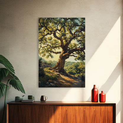 Majestic Oak Tree Framed Canvas Print Rustic Landscape Painting Oak Tree Art Above Couch Decor Living Room Wall Art Gift Idea