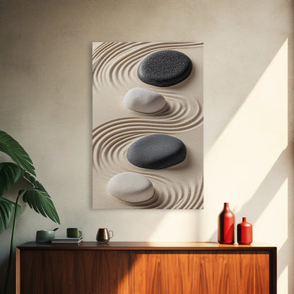 Black White Zen Stones Canvas Print Minimalist Zen Wall Art Wabi Sabi Artwork Rustic Zen Decor Living Room Art Bedroom Artwork