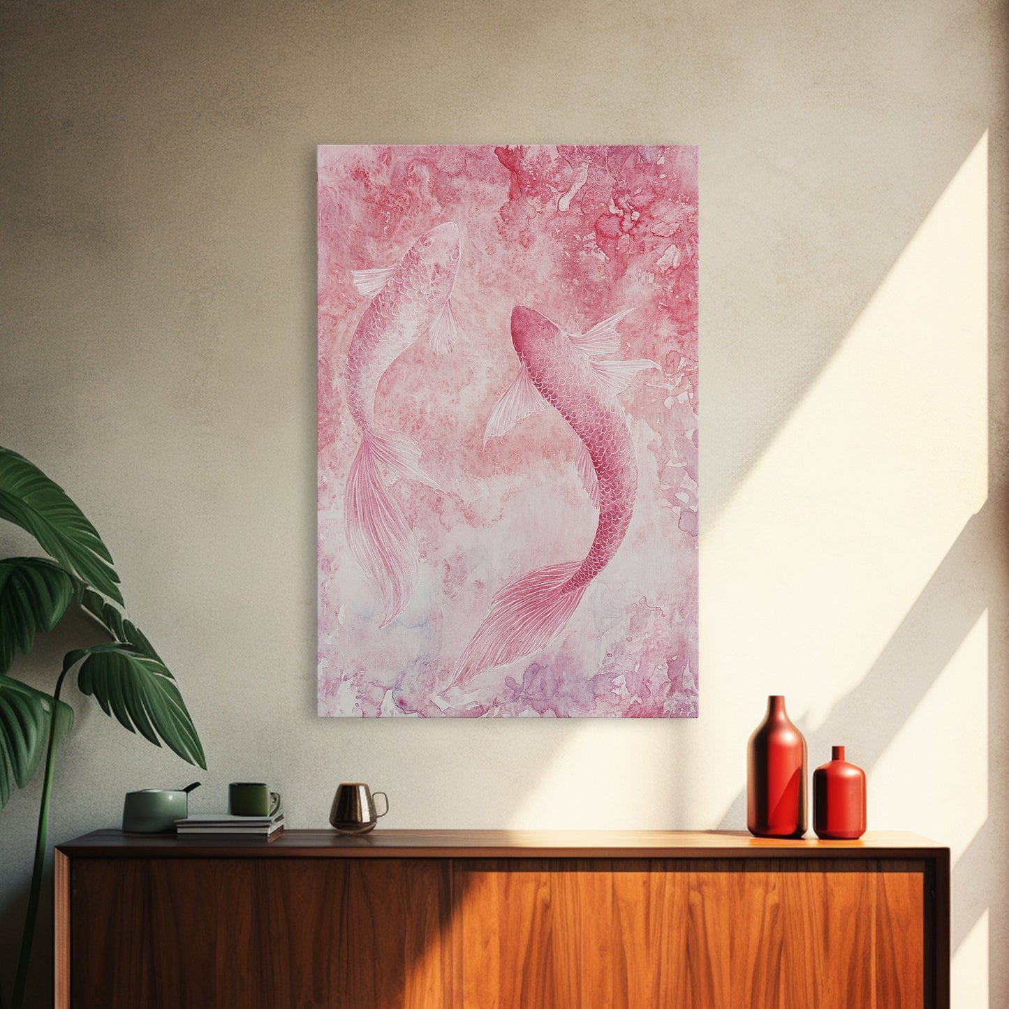 Canvas Print Koi Fish Painting Pink Abstract Art Zen Wall Art Minimalist Artwork Living Room Decor Gift Idea Bedroom Wall Art