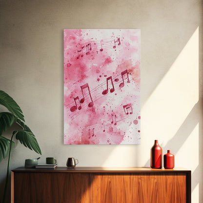 Musical Notes Canvas Print, Pink Abstract Watercolor Art, Music Lovers Gift, Therapy Wall Art, Light Pink Bedroom Living Room Decor