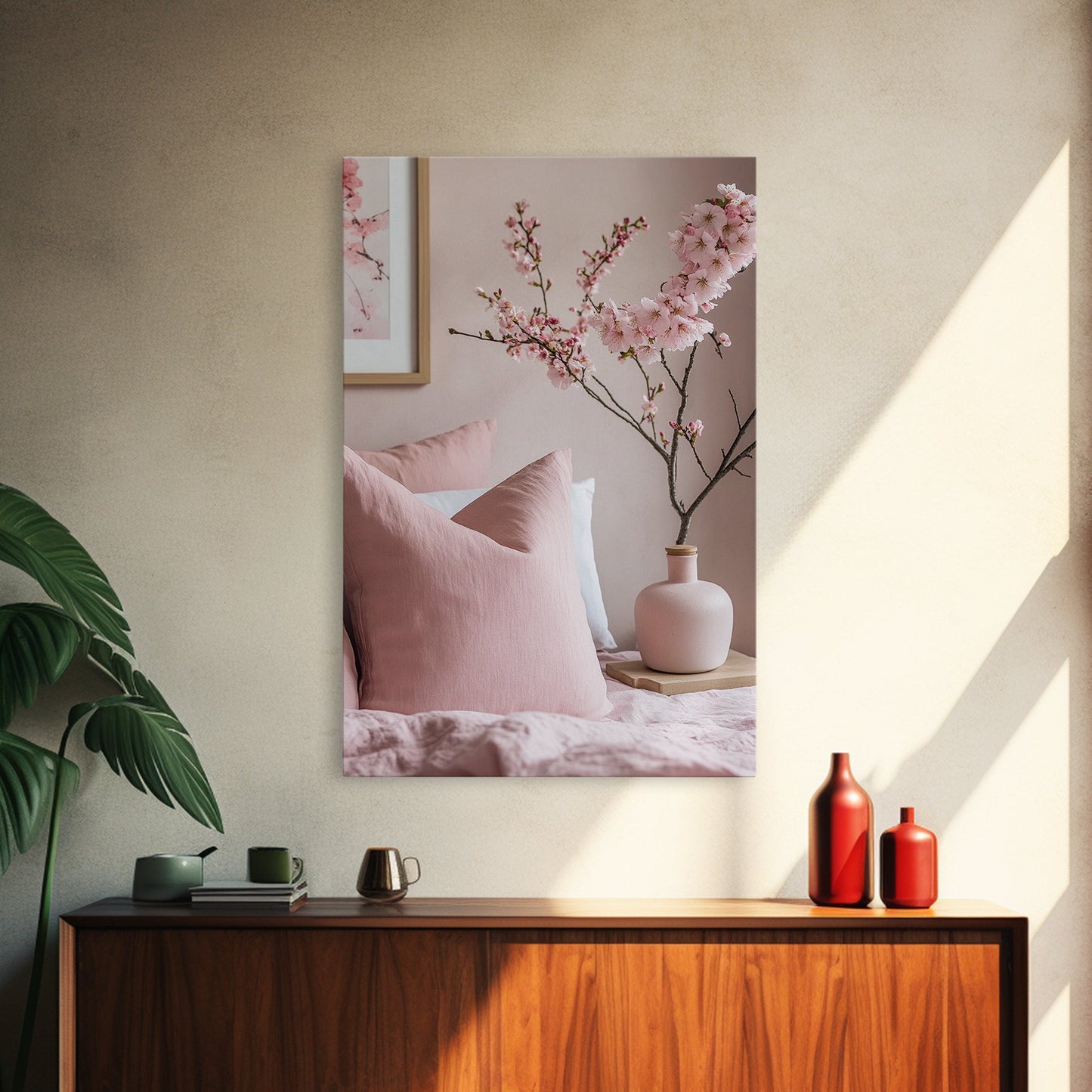 Cherry Blossom Bedroom Canvas Print Light Pink Wall Art Feminine Cozy Decor Floral Home Bedroom Accent Japanese Inspired Artwork