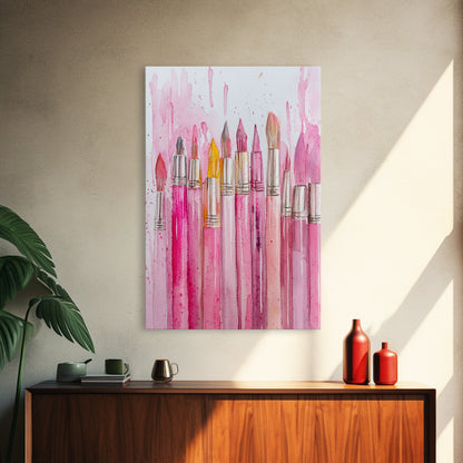 Painterly Brushes Canvas Print Pink Abstract Art Whimsical Art Rustic Decor Minimalist Dorm Wall Art Gift Idea Art Nouveau