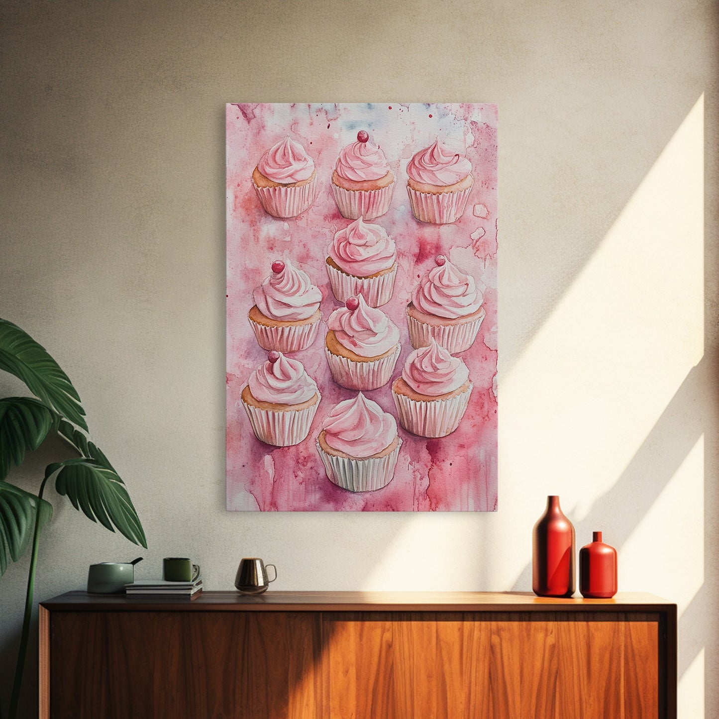 Pink Cupcakes Canvas Print Food Review Kitchen Art Dessert Wall Art Rustic Farmhouse Decor Gift Idea Pastel Whimsical Artwork