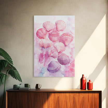 Pink Seashell Collection Framed Canvas Print Coastal Wall Art Nautical Decor Coastal Cowgirl Wall Art Beach House Nautical Painting