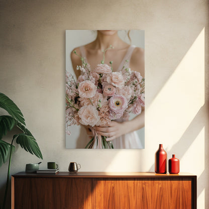 Bridal Bouquet Canvas Print Romantic Floral Wall Art Light Pink Artwork Wedding Gift Idea Bedroom Art Feminine Pastel Canvas