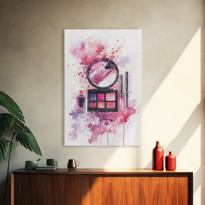 Makeup palette splash art vibrant beauty decor framed canvas print modern girly aesthetic perfect gift idea unique pink abstract art piece