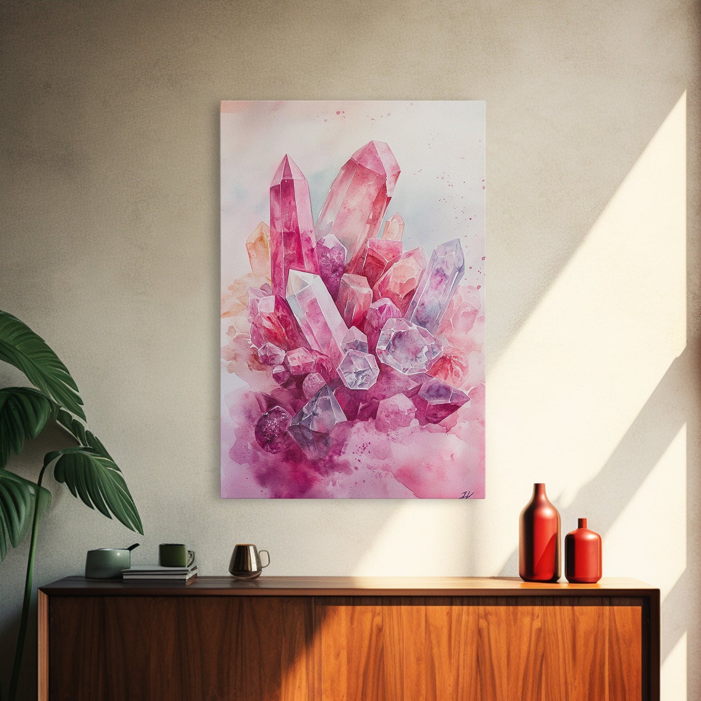 Gemstone Painting Framed Canvas Print Moody Abstract Art in Light Pink Wall Art Bedroom Decor Rustic Aesthetic Living Room Accent