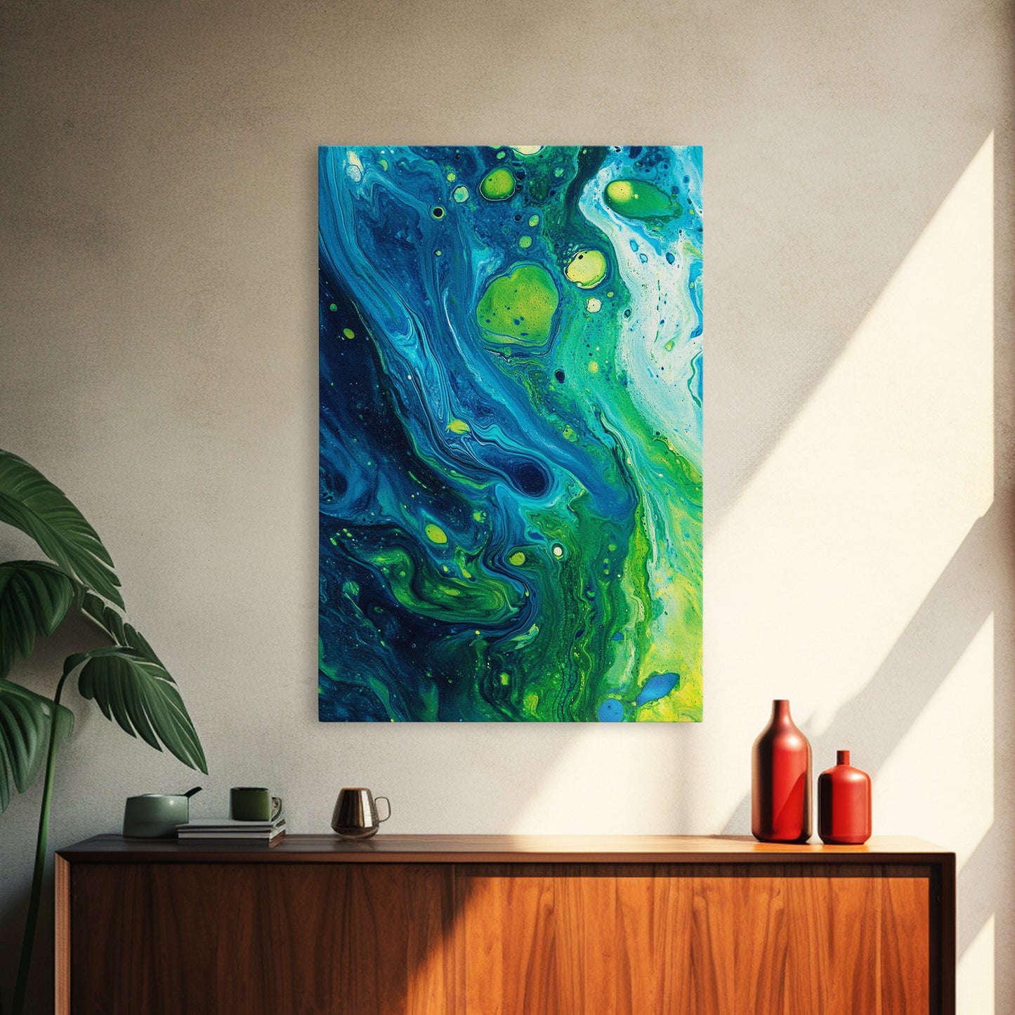 Blue and Green Abstract Canvas Print, Stunning Geometric Wall Art Ideal for Nautical Decor or Contemporary Above Couch Wall Art