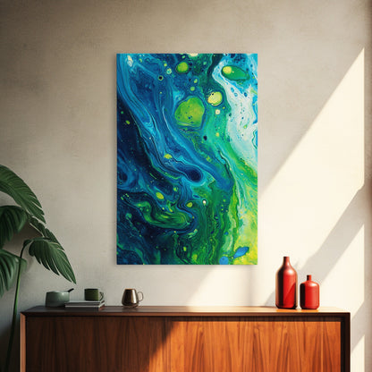 Blue and Green Abstract Canvas Print, Stunning Geometric Wall Art Ideal for Nautical Decor or Contemporary Above Couch Wall Art