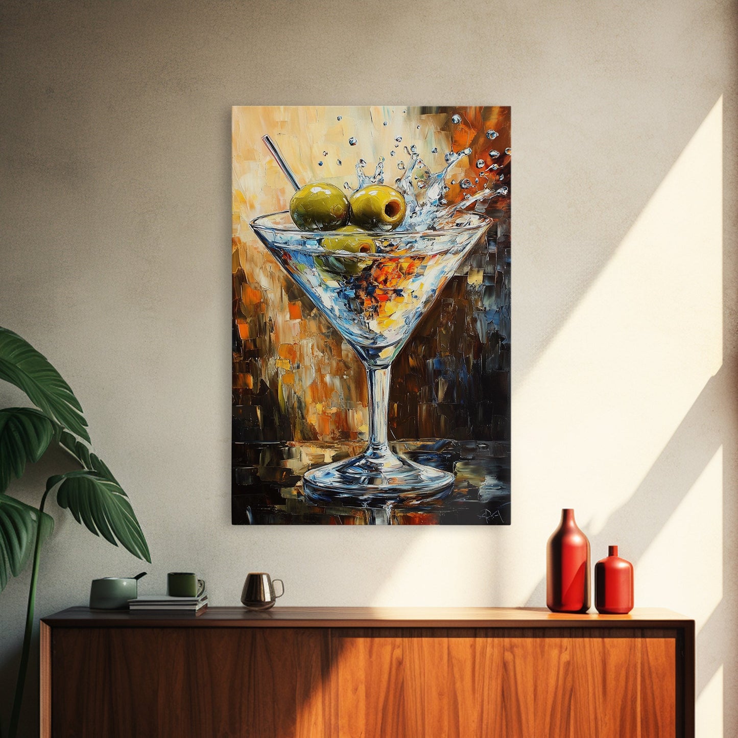 Golden Olive Martini Canvas Print with Rustic Cocktail Art Perfect Kitchen Decor, Espresso Martini Wall Art