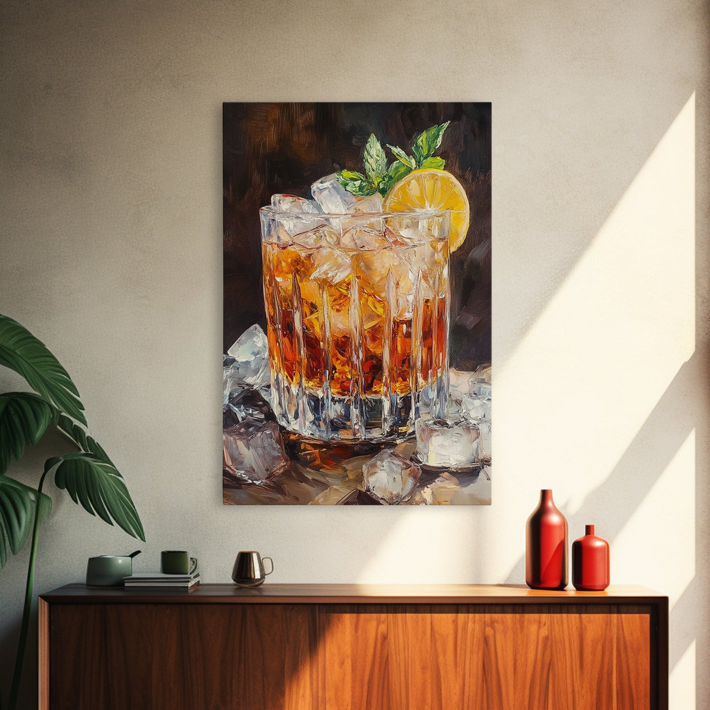 Lemon Whiskey Drink Canvas Print | Bar Kitchen Wall Art | Decor Martini Painting | Living Room Gift Idea for Him Art Print