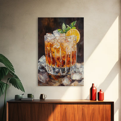 Lemon Whiskey Drink Canvas Print | Bar Kitchen Wall Art | Decor Martini Painting | Living Room Gift Idea for Him Art Print