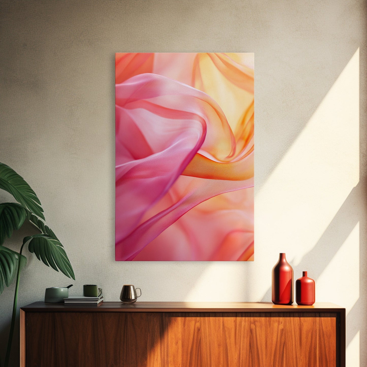 Sheer Pink and Orange Canvas Print with Light Pink Wall Art Aesthetic and Minimalist Zen Decor for Bedroom or Guest Room