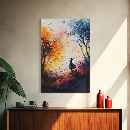 Autumn Whimsical Scene Framed Canvas Print Nature Inspired Art Vibrant Colors Rustic Fall Decor Wildflower Painting Living Room Gift Idea