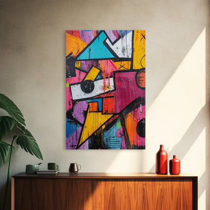 Bold Graffiti Framed Canvas Print, Urban Street Art Style Wall Decor, Moody Abstract Art, Gift Idea for Him, Living Room Wall Art