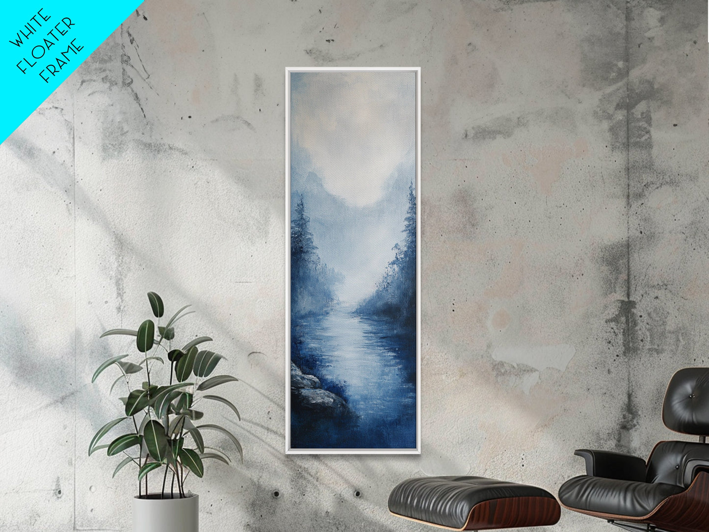 Misty Mountains, smoky mountain art, moody art, panoramic painting, vertical wall art, rustic decor, Canvas Print