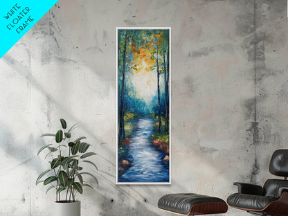 Autumn Forest Path, forest at dusk painting, birch tree painting, moody art, landscape painting, vertical wall art, Canvas Print