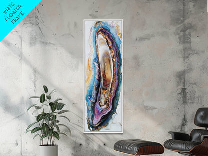 Agate Slice, Gemstone Painting, Sacred Geometry Art, Abstract Art, Teal Wall Art, Wabi Sabi Art, Bedroom Art, Framed Canvas Print