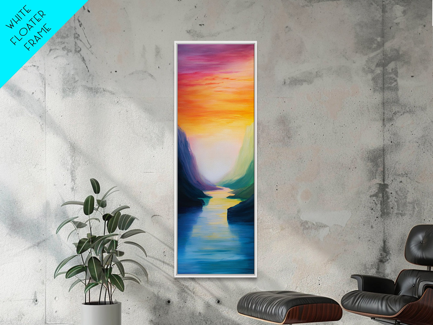 Sunset Canyon, pink orange wall art, lake Tahoe art, framed canvas print, vertical wall art, extra wide art, bedroom art