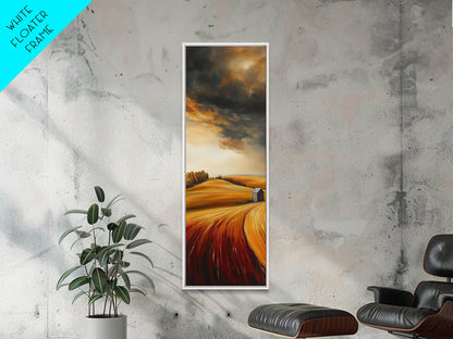 Autumn Fields, Stormy Sky, Golden Wheat, Canvas Print, barn landscape oil painting, farmhouse art, rustic wall art, fall decor