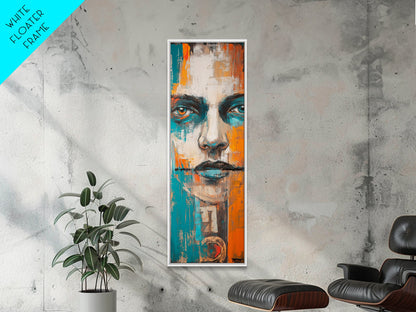 Abstract Portrait, chicano art, afrocentric wall art, moody art, urban art, framed canvas print, tall skinny art, geometric wall art