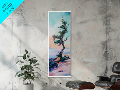 Windblown Tree, Joshua tree art, southwest wall art, rustic decor, landscape painting, framed canvas print, tall skinny art