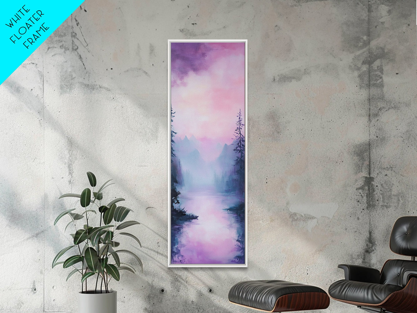 Misty Mountains, smoky mountain art, light pink wall art, framed canvas print, soft pastel art, pine tree art, above couch art