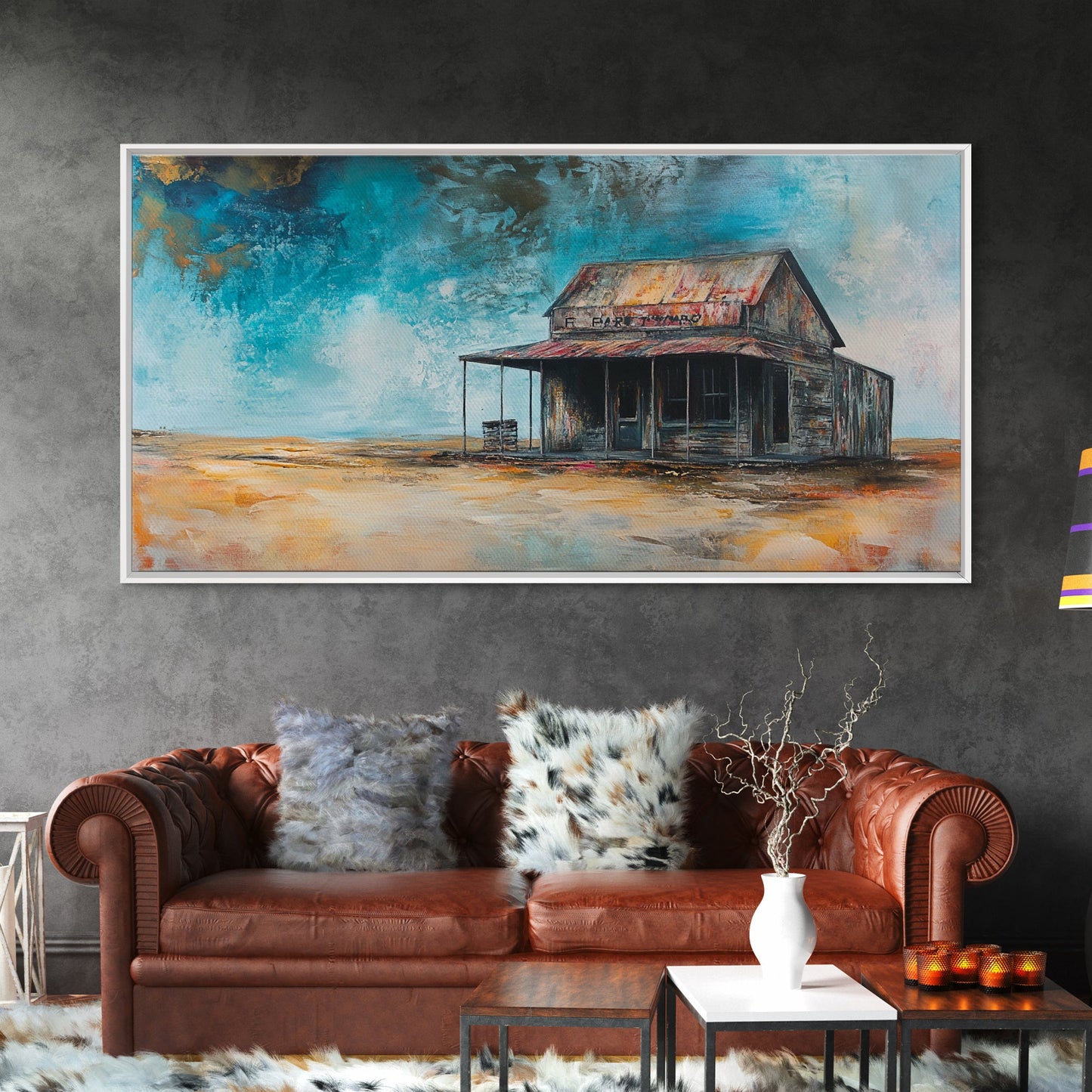 Abandoned Cabin Art, Rustic Wall Art, Moody Art, Western Landscape Painting, Framed Canvas Print, Extra Wide Art, Living Room Art