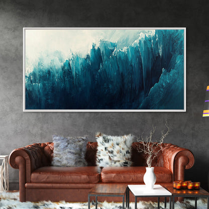 Abstract Ocean Painting, Teal Wall Art, Coastal Wall Art, Extra Wide Art, Framed Canvas Print, Nautical Decor, Wabi Sabi Art