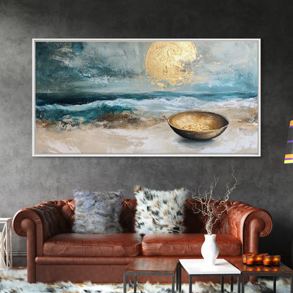 Golden Moon, coastal decor, ocean painting, nautical painting, seascape painting, framed canvas print, extra wide art