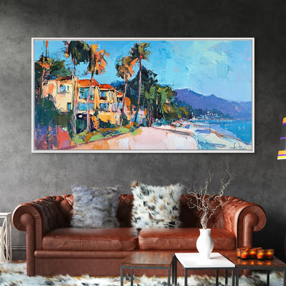 Beach House, Coastal Landscape Art, Framed Canvas Print, Hawaii Art, Coastal Wall Art, Surf Wall Art, Nautical Decor