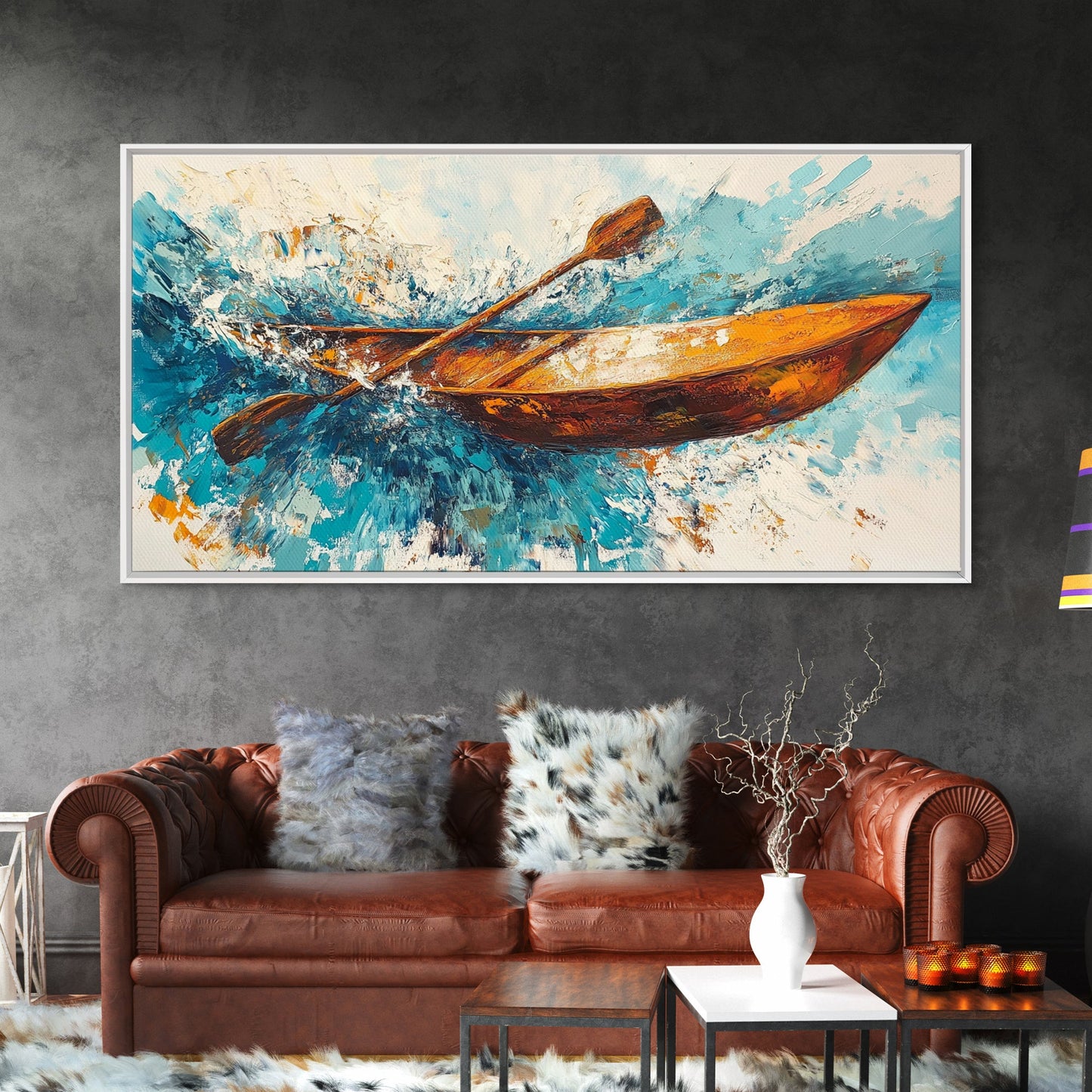 Nautical painting, boat painting, framed canvas print, extra wide art, seascape painting, rustic wall art, coastal wall art, ocean waves