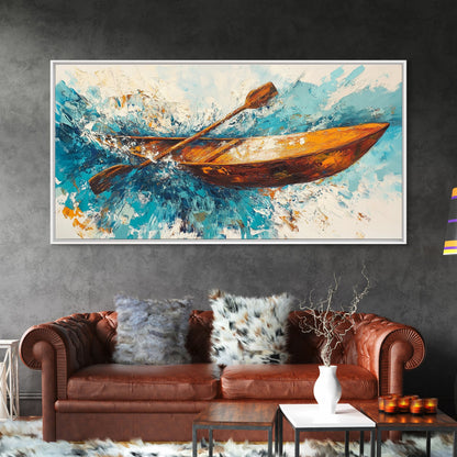 Nautical painting, boat painting, framed canvas print, extra wide art, seascape painting, rustic wall art, coastal wall art, ocean waves