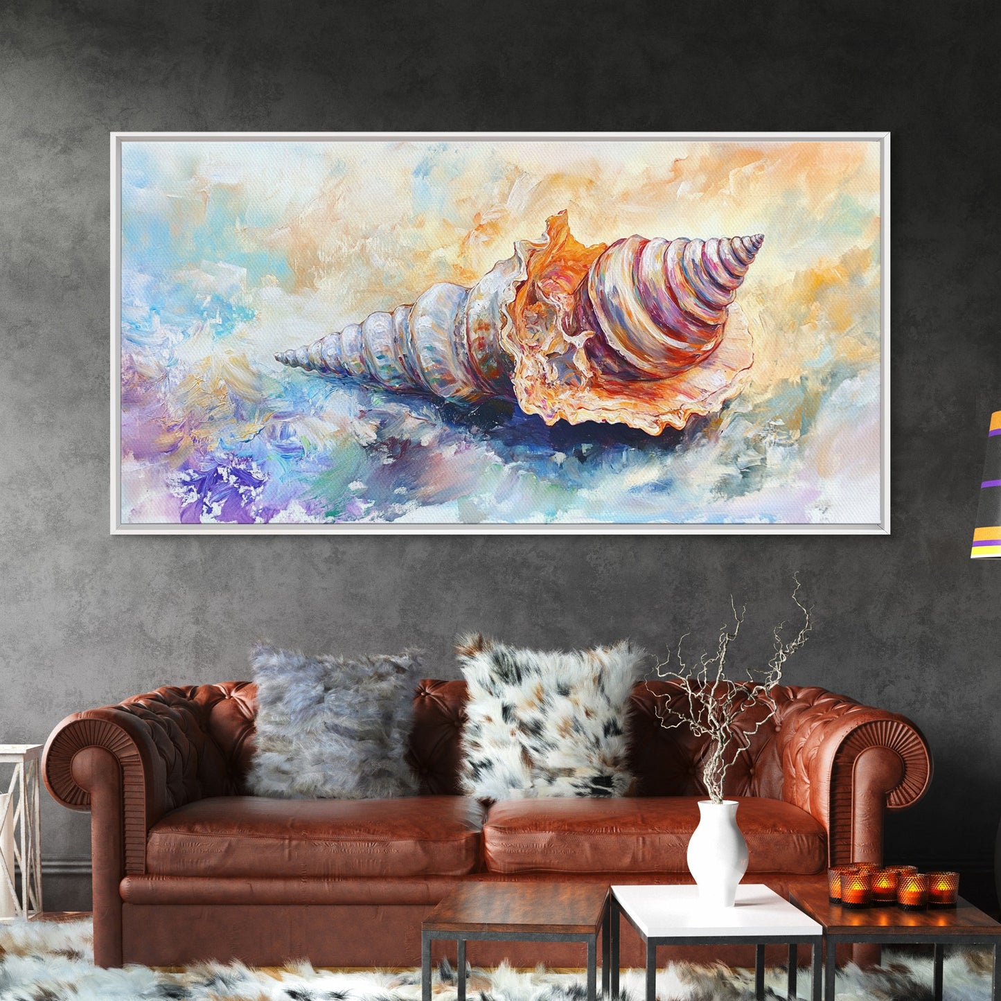 Shell Painting, Coastal Decor, Beach House Wall Art, Nautical Painting, Framed Canvas Print, Ocean Inspired Art, Oyster Shell Art