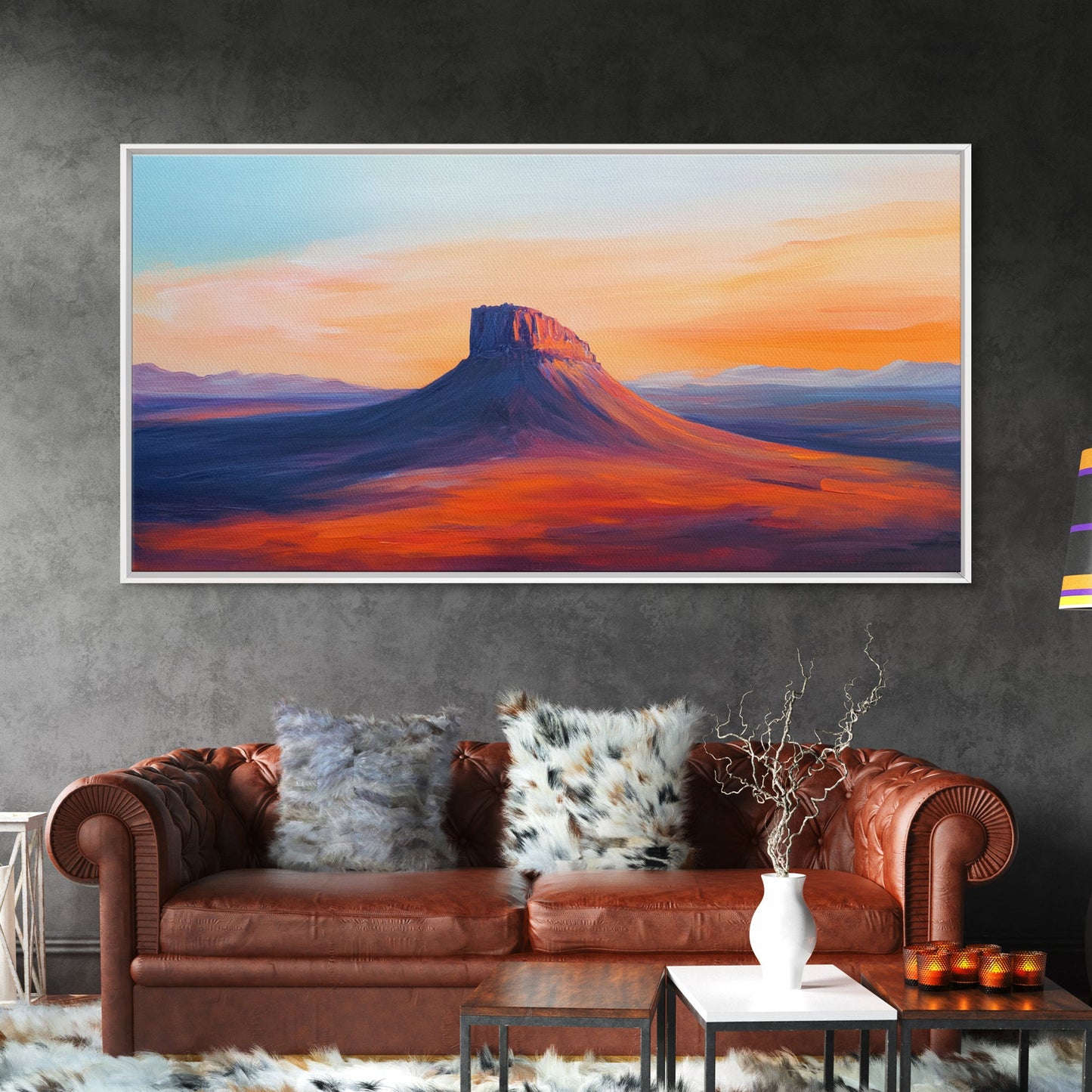 Southwest Landscape, Mountain Painting, Rustic Decor, Framed Canvas Print, Desert Sunset Art, Joshua Tree Art, Earthy Tones Art