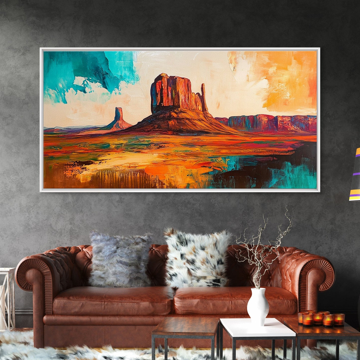 Südwestliche Landschaft, Joshua-Baum-Kunst, Wüstenmalerei, Wandkunst aus dem Südwesten, gerahmter Leinwanddruck, Berglandschaft, rustikale Wandkunst