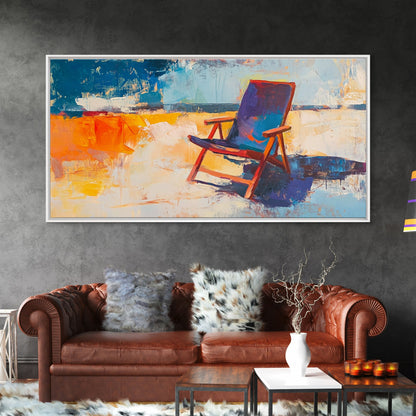 Beach Chair Art, coastal decor, surf wall art, framed canvas print, blue and green wall art, whimsical art, tropical painting