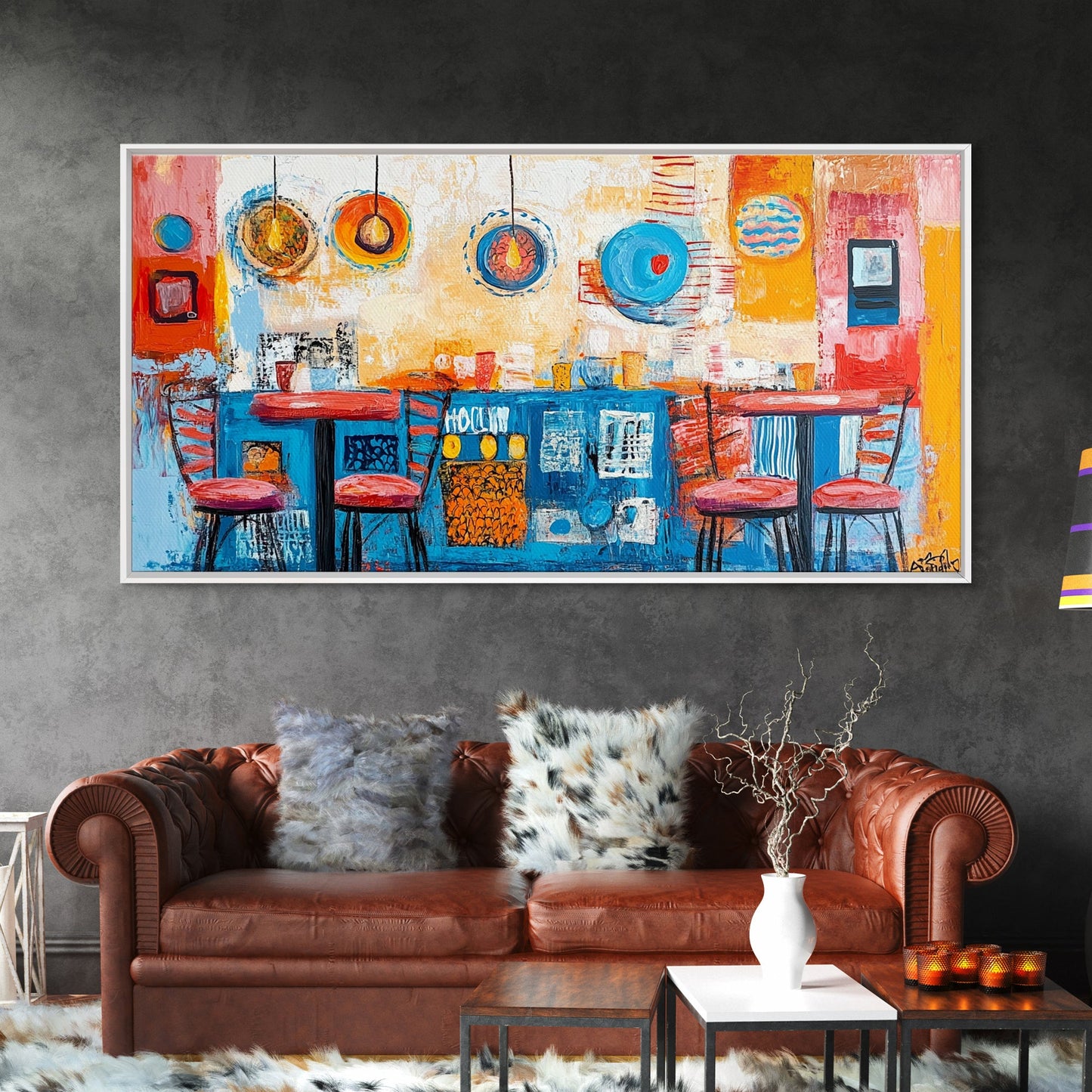 Cafe painting, espresso martini wall art, coffee wall art, food review kitchen art, warm cozy vibes, rustic decor, framed canvas print, boho art