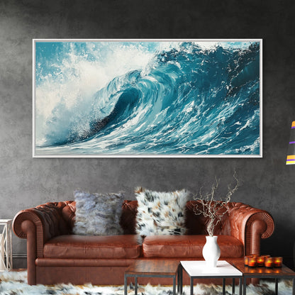 Meereswellenkunst, Seestückmalerei, Küstendekoration, Nautische Wandkunst, Geschenkidee für Strandhäuser, Blau-grüne Wandkunst, Gerahmter Leinwanddruck