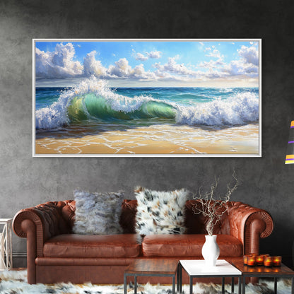 Beach Wave Painting, Coastal Landscape Art, Ocean Wall Art, Surf Wall Art, Nautical Decor, Seascape Art, Horizontal Wall Art, Canvas Print