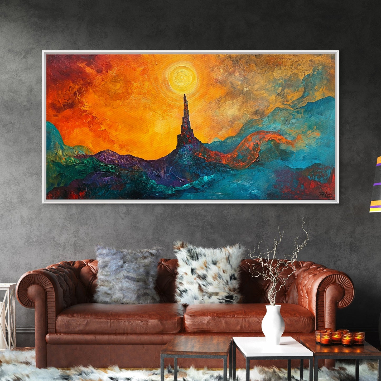 Ozymandias Art, Fantasy Landscape Art, Surreal Painting, Dark Romance Painting, Sunset Wall Art, Horizontal Art, Framed Canvas Print
