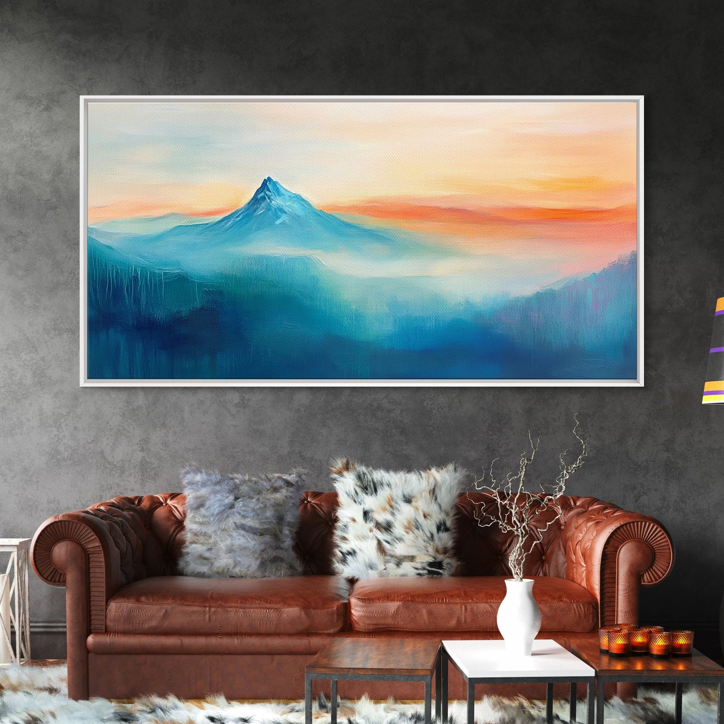 Mountain Landscape Art, Smoky Mountain Art, Blue and Green Wall Art, Nature Wall Art, Rustic Decor, Minimalist Art, Framed Canvas Print