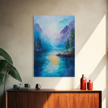 Mountain Lake View, Landscape Painting, Lake Tahoe Art, Smoky Mountain Art, Nature Wall Art, Bedroom Art, Framed Canvas Print