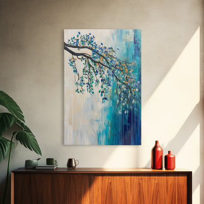 Hanging Branch, botanical prints, birch tree painting, nature wall art, Canvas Print, blue and green wall art, zen wall art, rustic decor