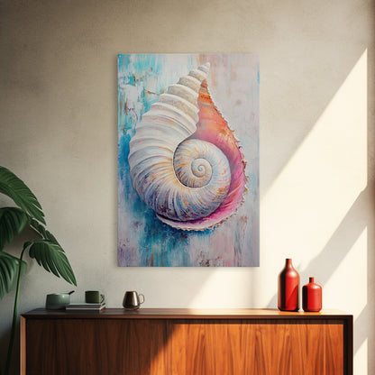 Nautical Shell Framed Canvas Print Coastal Boho Wall Art, Ocean Beach House Decor, Pastel Seashell Painting, Relaxing Seaside Artwork